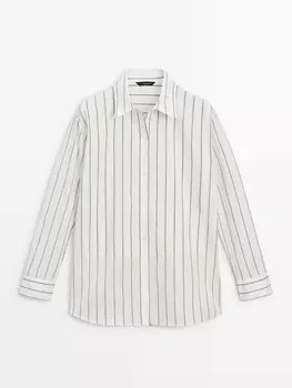 Блузка большого размера из хлопковой смеси в полоску Massimo Dutti, бежевый
