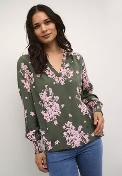 Блузка Bpaya Long Sleeve Kaffe, зелено-розовый с большим цветком