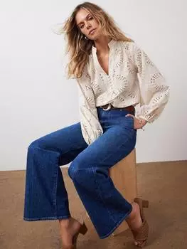 Блузка broderie anglaise с высоким воротом Mint Velvet, цвет White Ivory