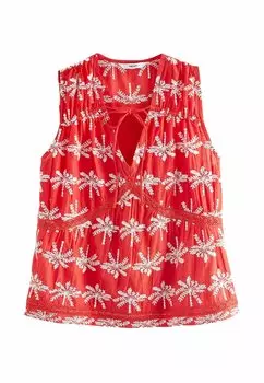 Блузка Broderie Sleeveless Tie Regular Fit Next, ярко-красная