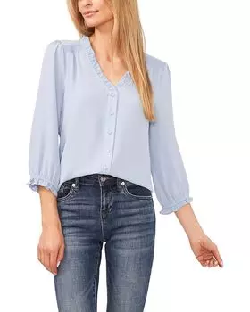 Блузка CeCe 3/4 Sleeve Ruffled V-Neck Blouse, цвет Blue Air
