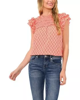 Блузка CeCe Ruffle Smocked Yoke Babydoll Blouse, цвет Tigerlily
