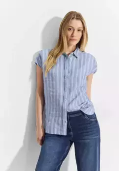 Блузка Cecil с короткими рукавами, льняная ткань, цвет Linen Chambray Blue