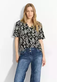 Блузка Cecil с короткими рукавами, выполненная из мягкой вискозы, черный