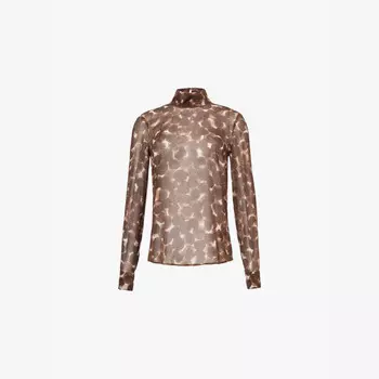 Блузка Conis из крепа с длинными рукавами и графическим узором Dries Van Noten, коричневый