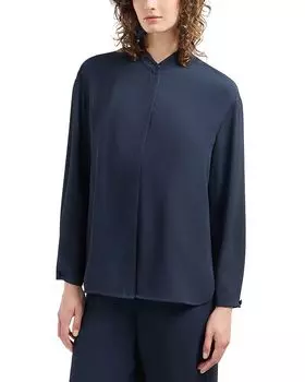 Блузка Creponne с длинным рукавом, на пуговицах, с воротником Guru Emporio Armani, синий