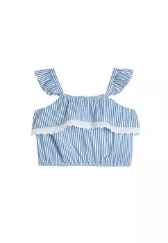 Блузка Crop Strappy Ruffle And Cutwork Detail Koton, синяя