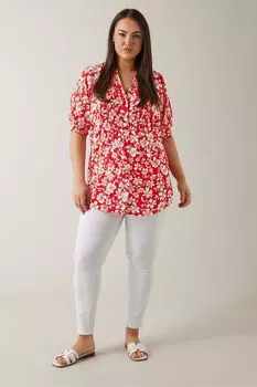 Блузка Curve с защипами и цветочным принтом Evans, красный