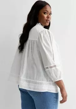 Блузка Curves Cutwork Tie Neck New Look, белая