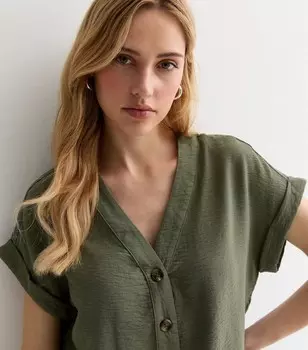 Блузка цвета хаки на пуговицах спереди New Look, хаки