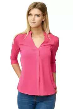 Блузка Decay Classic с V-образным вырезом и воротником-стойкой, розовый
