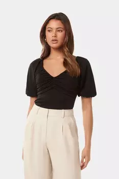 Блузка Desiree с V-образным вырезом и рюшами Forever New, черный