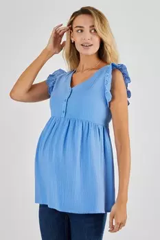 Блузка для беременных с английской вышивкой и рукавами с рюшами Jojo Maman Bb, синий