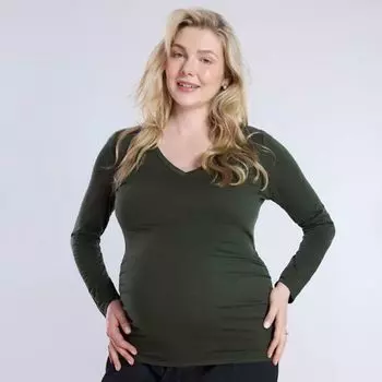Блузка для беременных с v-образным вырезом, длинными рукавами и сборками по бокам Motherhood, цвет burnt olive