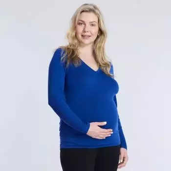 Блузка для беременных с v-образным вырезом, длинными рукавами и сборками по бокам Motherhood, цвет sodalite blue