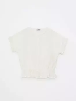 Блузка для девочек с круглым вырезом и зубчатыми деталями и короткими рукавами LCW Kids