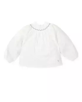 Блузка для девочки химического белого цвета с декором на вырезе Tutto Piccolo