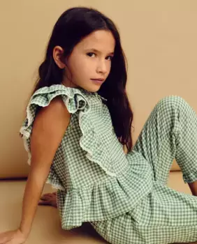 Блузка для девочки с короткими рукавами и кружевом Coconut El Corte Ingls, зеленый