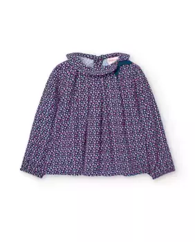 Блузка для девочки с принтом в горошек и застежкой на пуговицы сзади Boboli, синий