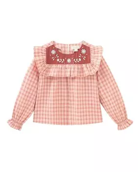 Блузка для девочки с рюшами и вышивкой розового цвета. Dadati, розовый