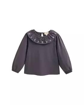 Блузка для девочки с рюшным воротником и вышивкой Dadati, серый