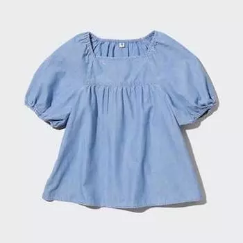 Блузка для девочки Uniqlo Chambray Gathered, синий