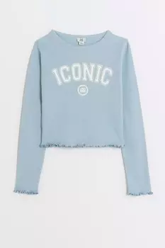 Блузка для девочки в рубчик отделанная рюшами River Island, синий