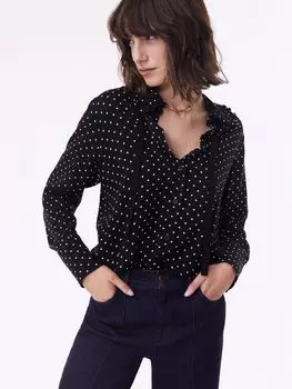 Блузка Dolly в горошек с завязками на воротнике Baukjen, черно-белый