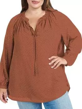 Блузка Dr2 By Daniel Rainn плюс в горошек с завязками на шее, коричневый