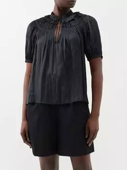 Блузка eleni из плиссированного атласа с завязками на воротнике Ulla Johnson, черный