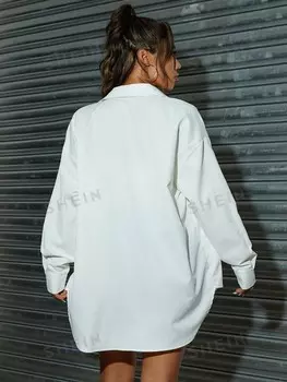 Блузка EZwear с закругленным низом и заниженной линией плеча Shein, белый