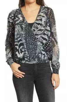 Блузка Fara Stretto с V-образным вырезом и длинными рукавами, черного цвета All Saints