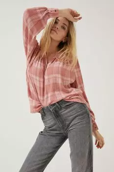 Блузка FatFace Lou в клетку Fat Face, коричневый