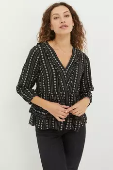 Блузка FatFace Tibby с рюшами и цветочным узором Fat Face, черный