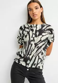 Блузка Gathered Short Sleeve Boxy-Regular Fit Next, цвет monochrome swirl