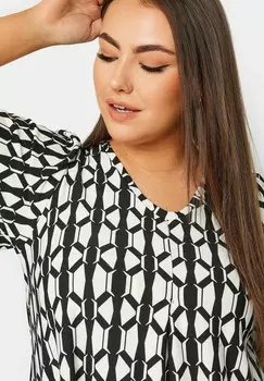 Блузка Geometric Print Pleat Front Yours Clothing, черная