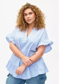 Блузка Gestreifte Mit Schsschen- Und Rschendetails Zizzi, синяя полоска