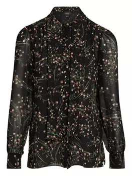 Блузка Giambattista Valli с цветочным принтом и завязками на воротнике, черный