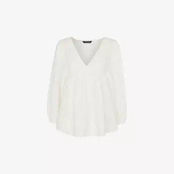 Блузка Gloria из смеси хлопка и льна с V-образным вырезом и рукавами-фонариками Whistles, белый