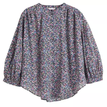 Блузка H&amp;M Cotton, сине-розовый с цветочным принтом