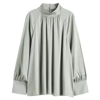 Блузка H&amp;M Satin with balloon sleeves, зеленый