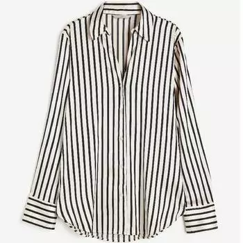 Блузка H&amp;M V Neck, черный | белый в полоску