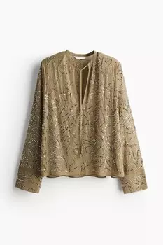 Блузка H&M A/W 2024 Rhinestone-Embellished, хаки зеленый