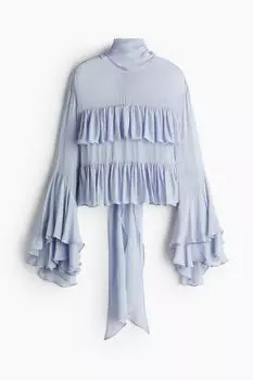 Блузка H&M Flounced Tie-Neck, голубой