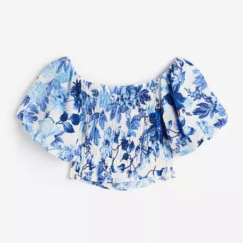Блузка H&M Open-backed Rib-knit, белый/синий