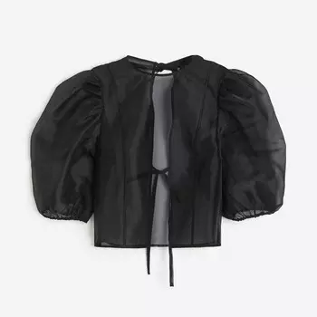 Блузка H&M Puff-sleeved Organza, черный