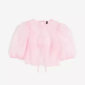 Блузка H&M Puff-sleeved Organza, светло-розовый