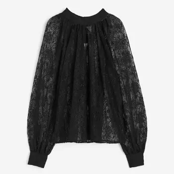 Блузка H&M Tie-neck Lace, черный
