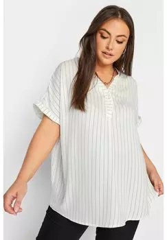 Блузка HALF PLACKET STRIPE Yours Clothing, цвет white