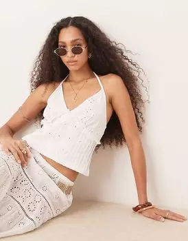 Блузка-халтер ASOS DESIGN с вышивкой и складками белого цвета
